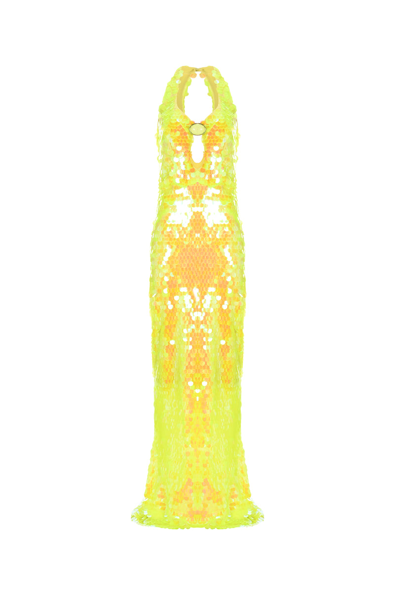  Lüks Kaliteli Elbise Modellerinden Sequin Yellow Dress