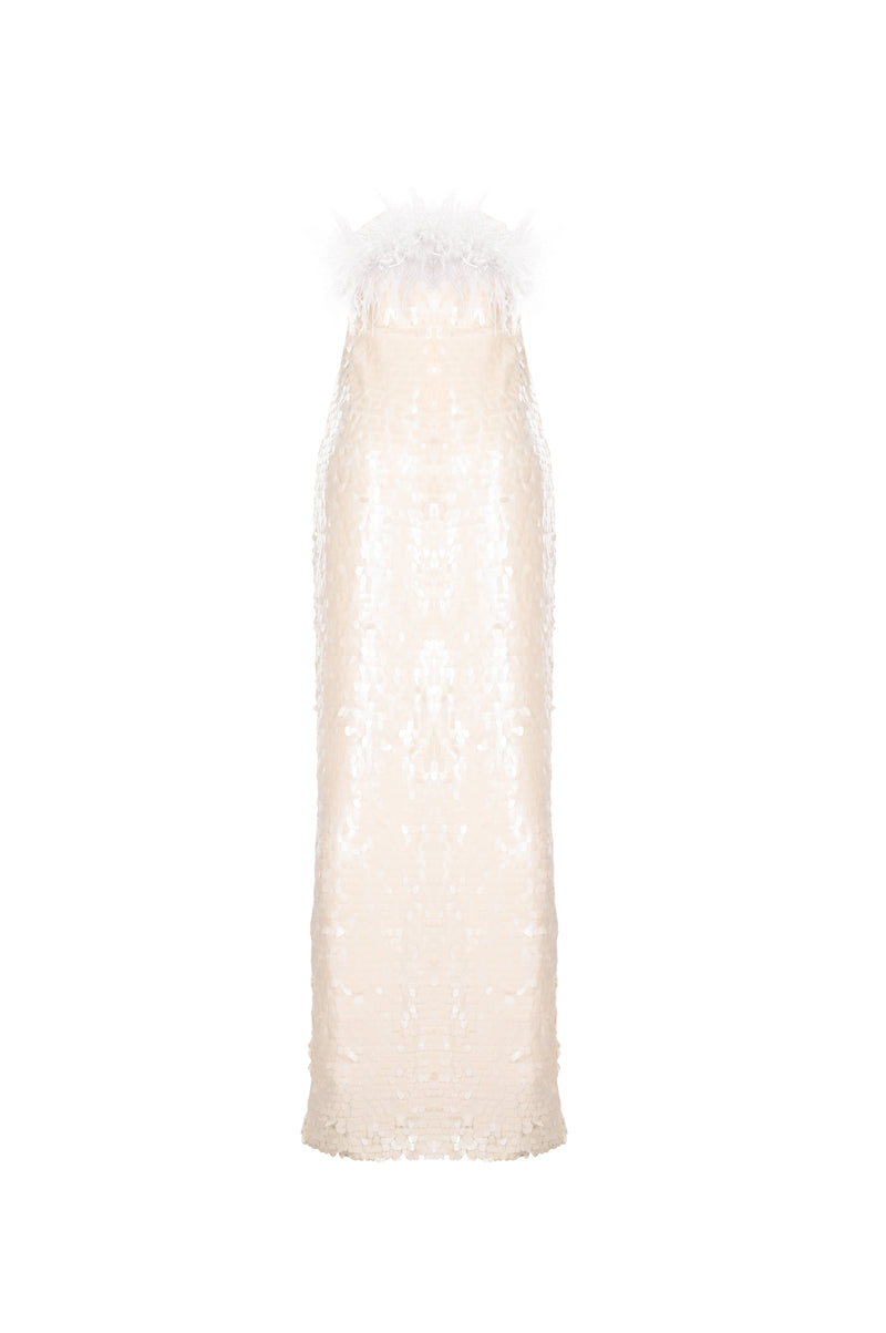 Lüks Kaliteli Elbise Modellerinden Sequin White Dress