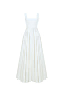 Glambils ürünlerinden Lüks Kaliteli Elbise Modellerinden İpek Saten Volanlu uzun elbise