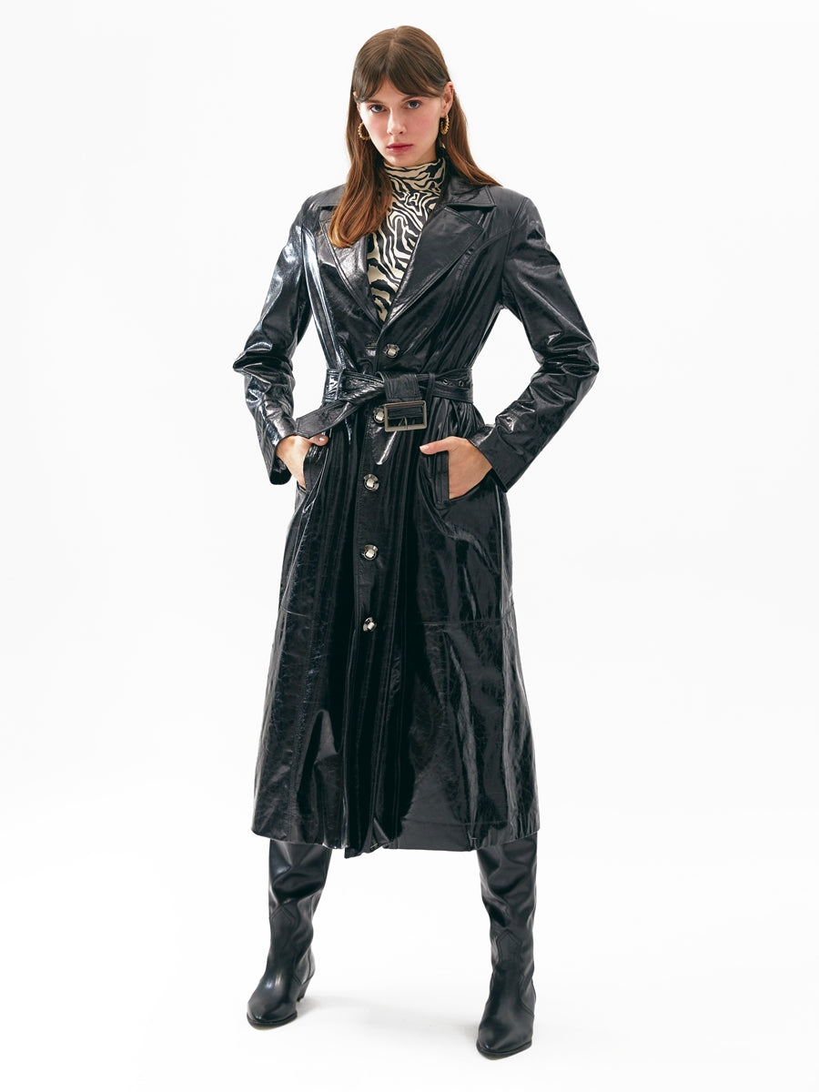 Kadın Dış Giyim Kaban Black Leather Coat
